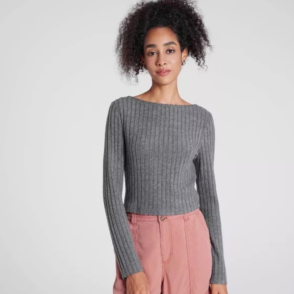 a new day Light Gray Ribbed Long Sleeve Pullover — XXL